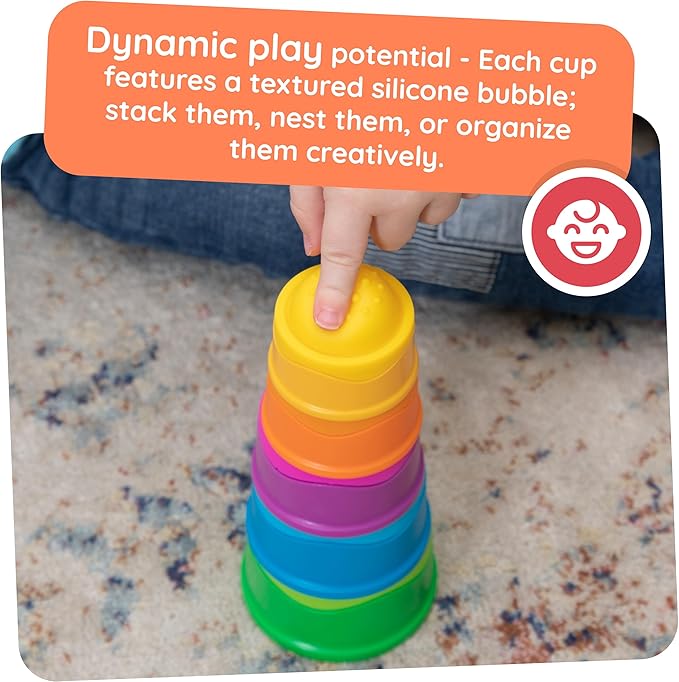 Fat Brain Toys Dimpl Stack Popping Stack & Nest Baby Toy, Sensory Toys for Babies 6 Months+, Fidget Toys for Toddlers
