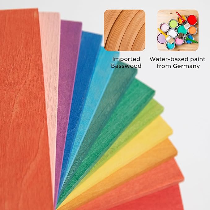 AVDAR Wooden Rainbow Stacking Toy, 24Pcs Rainbow Stacker, Solid Wood Building Blocks Educational Toys Flat Thin Sheet Puzzle Blocks Gifts for Boys Girls