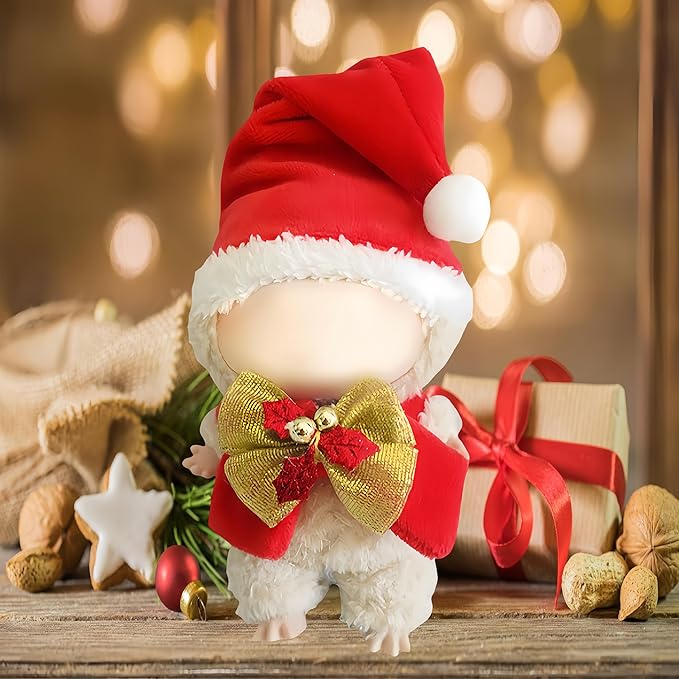 17cm Doll Clothes Set, 2-Piece Christmas Costume Clothes for Dolls Accessories Suit, Father Christmas Hat & Scarf Dress Up Outfit Compatible for Dolls 15cm /17cm, for Girls(No Doll)