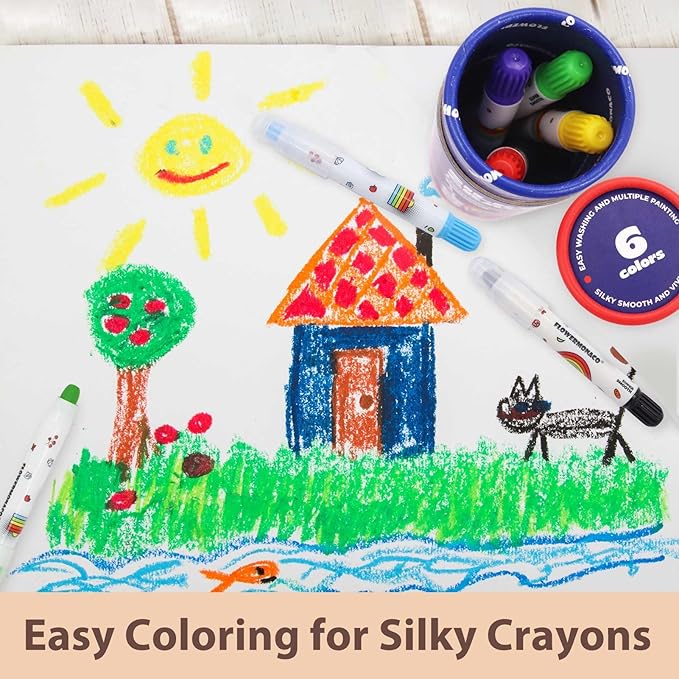 Lebze Jumbo Crayons for Toddlers, 6 Colors Washable Crayons, Easy to Hold Silky Large Crayon for Babies and Children, Safe Non Toxic