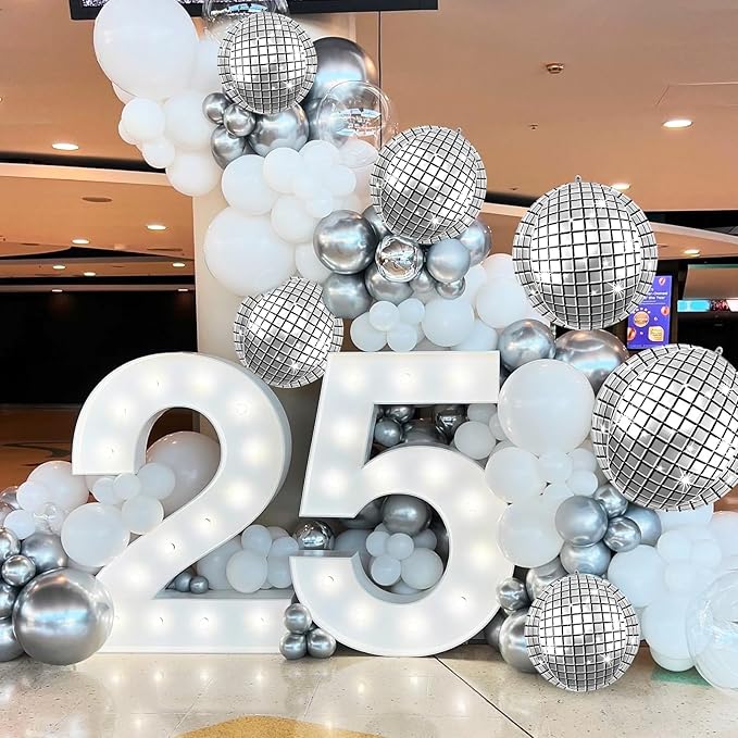 6Pcs Giant 4D Disco Ball Balloons, Sparkle Silver Disco Party Decorations, 22 Inch Round Foil Balloons for NYE 2025 Birthday Party Baby Shower Wedding Decorations