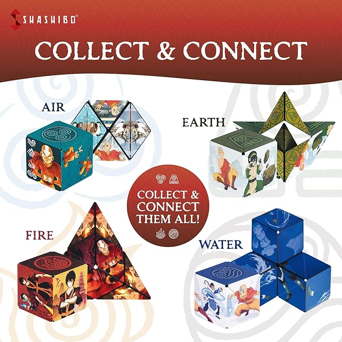 SHASHIBO Avatar The Last Airbender Shape Shifting Box - STEM Magnetic Fidget Cube That Transforms Into Over 70 Shapes, Download Fun in Motion Toys Mobile App (Fire)