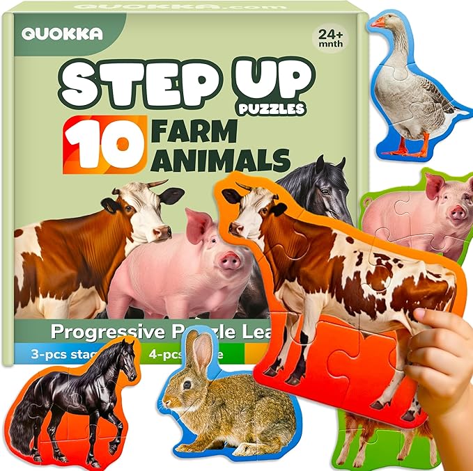 QUOKKA Toddler Puzzles Ages 2-4 - Large Floor Puzzles for Kids 3-5 - 8 Realistic Animal Shapes | Extra Thick Cardboard | Preschool Learning Game - 40 Big Piece Gift for Toddlers 1-3 Years Old
