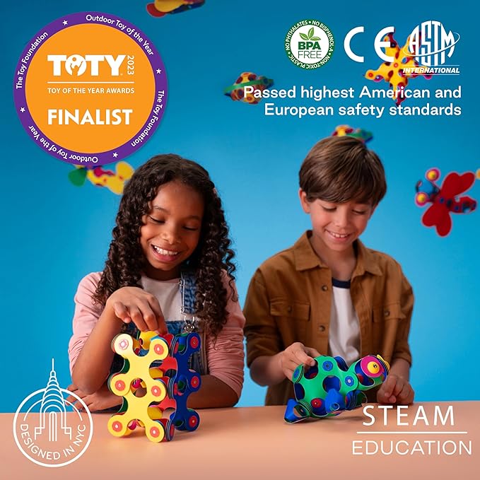 Clixo Mars Station Pack - 48 Magnetic Pieces in14 Shapes. Flexible STEM Building Glow-in-The-Dark Set with All-Terrain Wheels & Galactic Adventure. Build Rovers, Spaceships & Labs. Ages 6+