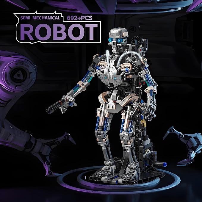 Mechanical Skeleton Robot Building Block Toy 692+Pieces Twistable Body and Poseable Design Creative STEM Toy for Kids and Adults