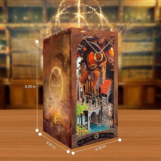 DIY Book Nook Kit,New DIY Dollhouse Booknook Bookshelf Insert Decor,3D Wooden Puzzles with LED,Book Nook Miniature Kit,Birthday Easter Home Decor for Teens Adult (Spirit Valley of The Magic Ring)