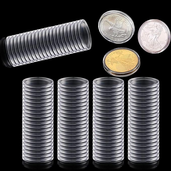 40.6mm Silver Dollar Coin Holder,Silver Eagles Coin Capsules, Morgan Silver Dollar Coin Holders with Adjustable Gasket Coin Collection Supplies (100)