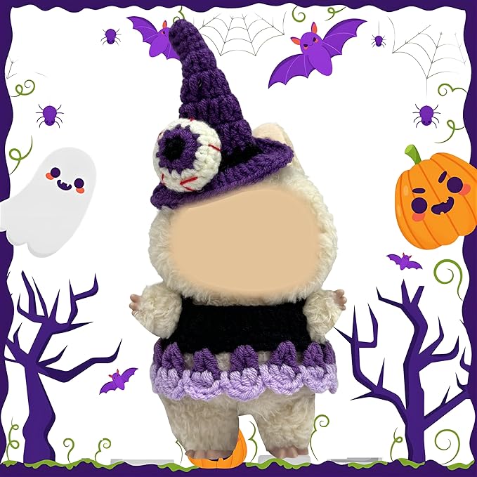 Halloween Clothes for 17cm Doll Outfits, Hat Dress Set for 17cm Dolls, Stylish Adorable Halloween Clothes Accessories (No Doll)
