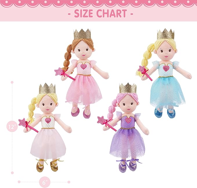 June Garden 12" Soft Baby Princess Doll Lila - Stuffed Cuddly Princess Plush Gifts for Toddler Girls - Blue Dress