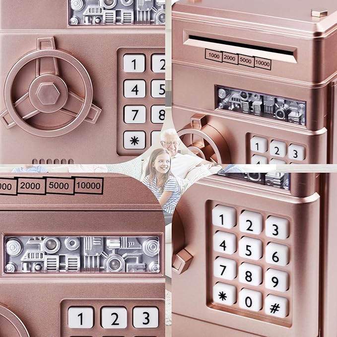Electronic Piggy Bank with Password Lock & Mini ATM Function - Money Saving Box for Kids, Safe Coin Bank Toy for Ages 3 for Boys & Girls (Rose Gold)