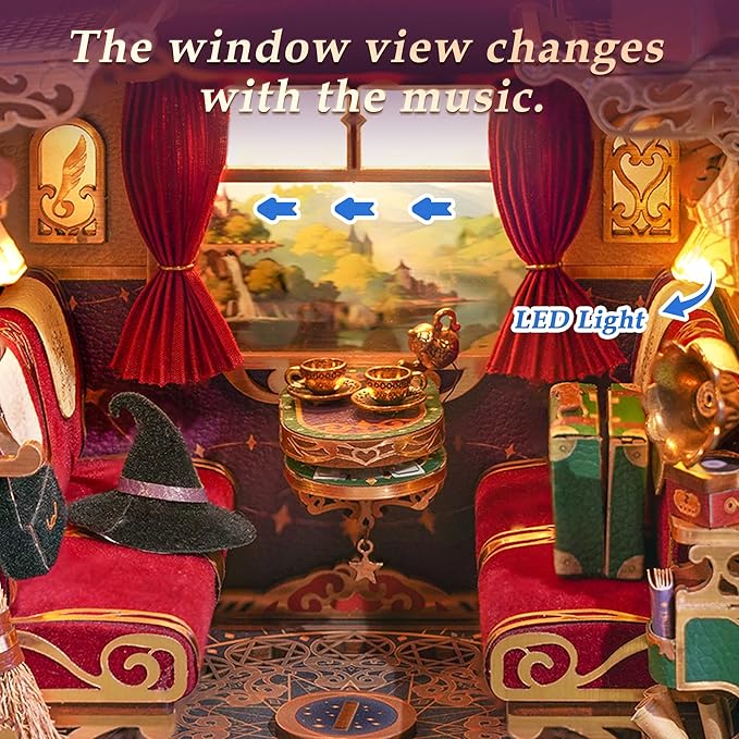 Tonecheer DIY Book Nook Kit for Adults, Miniature Infinity Train Cabin Magical Vintage Carriage Model, Wooden 3D Puzzle Dollhouse Booknook Decorative Bookend Gifts (Magical Journey)