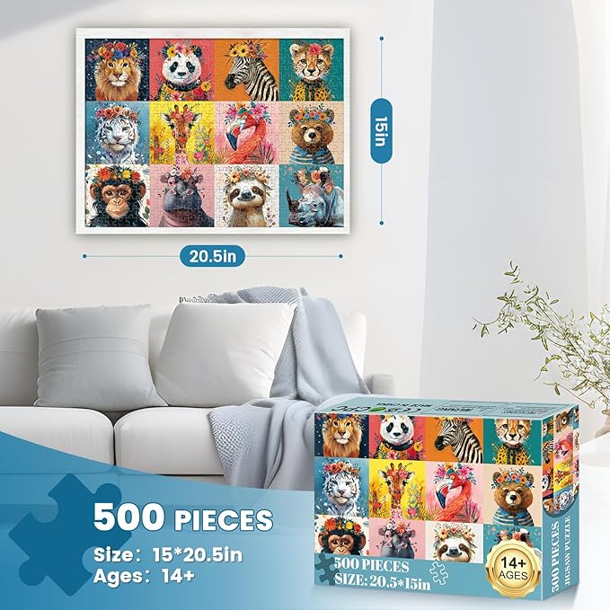 500 Piece Puzzles for Adults,Beautiful Wild Animals Jigsaw Puzzle for Adults Kids Seniors,Recycled Cardboard Dogs Puzzle 500 Piece,Family Activity Great Gift for Family Friends 20.5 * 15 inch
