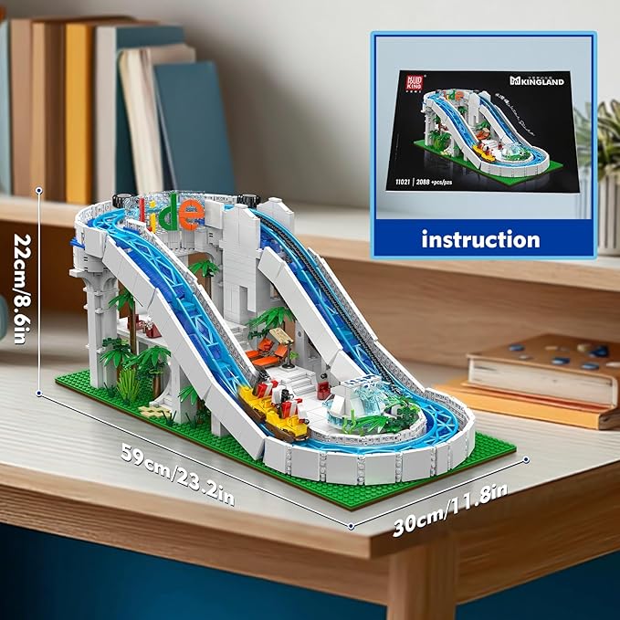 Mould King Water Slide Building Set, 2088+ Pcs Roller Coaster Model Kit That Run with Motor, City Water Park Construction Building Blocks Set, Home Decoration Gift for Teens, Adults