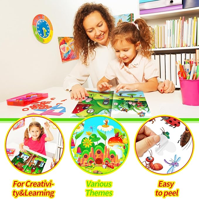 Sticker Book for Kids, 230+ Dinosaur & 240+ Insect Stickers & 16 Scenes, Reusable Activity Sheet, Seek and Find Sticker Coloring Pad, for Boys Girls Toddlers Ages 2-4 4-8 Years Old 3-5 6-7