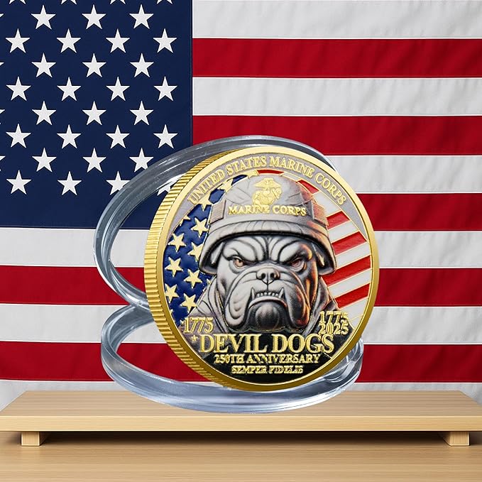 USMC 250th Anniversary Challenge Coin – Double-Sided Marine Corps Commemorative with Bulldog & Iwo Jima – Military Gift for Veterans & Collectors (3PCS)