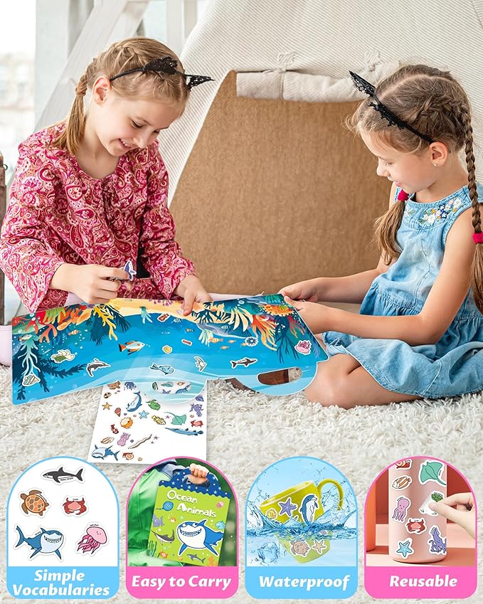 Reusable Sticker Book for Toddlers 2-4 Years, Stickers for Kids, Toddler Craft Activities, Toddler Travel Toys Ages 2+ Boy Girl Birthday Gifts