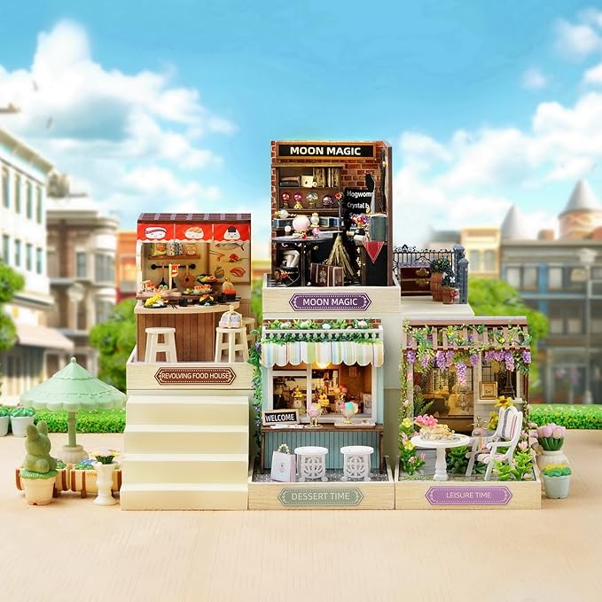 CUTEROOM DIY Doll House Miniature Furniture Wooden House Kit with Dust Cover & LED Light and Accessories - New Three Styles QT Series Dollhouse (QT047)