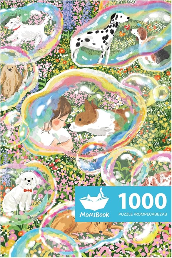 MOMIBOOK Puzzles for Adults 1000 Piece Jigsaw Puzzles of Daydreaming Puppies, Twinkle Laminate Painting Image Dog Puzzle Difficult Challenging Hard Impossible Puzzle, Christmas Birthday Gifts