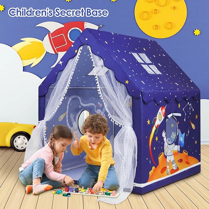 Kids Tent Blue Space Toddler Playtent for Boys,Large and Foldable Kids Playhouse with Windows, Portable and Lightweight Play Tent Indoor&Outdoor for Gift to Toddlers
