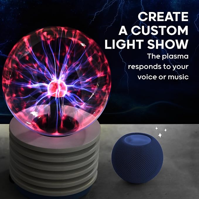 Discovery™ Plasma Globe Lamp - Touch & Sound Sensitive Lightning| Electric Tesla Coil Base Design| Educational STEM Toy| Home & Room Décor| Light-Up Plasma Orb| Interactive Globe| Fun Science Gift