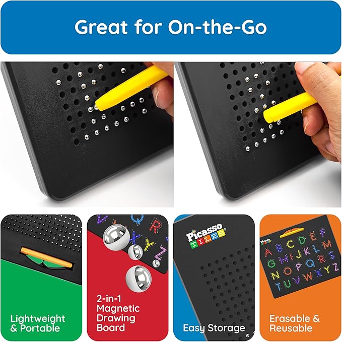PicassoTiles Magnetic Alphabet Board 12x10 in Dual Sided Learning Pad with Upper and Lowercase Letter Tracing Stylus Pen Reusable Erasable Educational Toy Kids Preschool Montessori Writing Tool PTB03