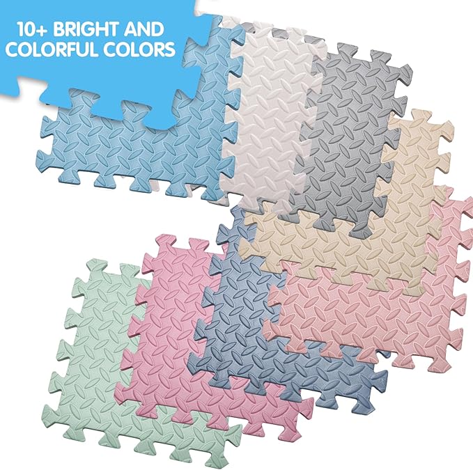 Coolcandy EVA Foam Play Mat, 16 Tiles Colorful Baby Play Mat, Square Kids Playmat with Solid Colored, 0.4" Thickened Interlocking Foam Floor Tiles, Puzzle Play Mat for Baby Crawling, Playing (White)