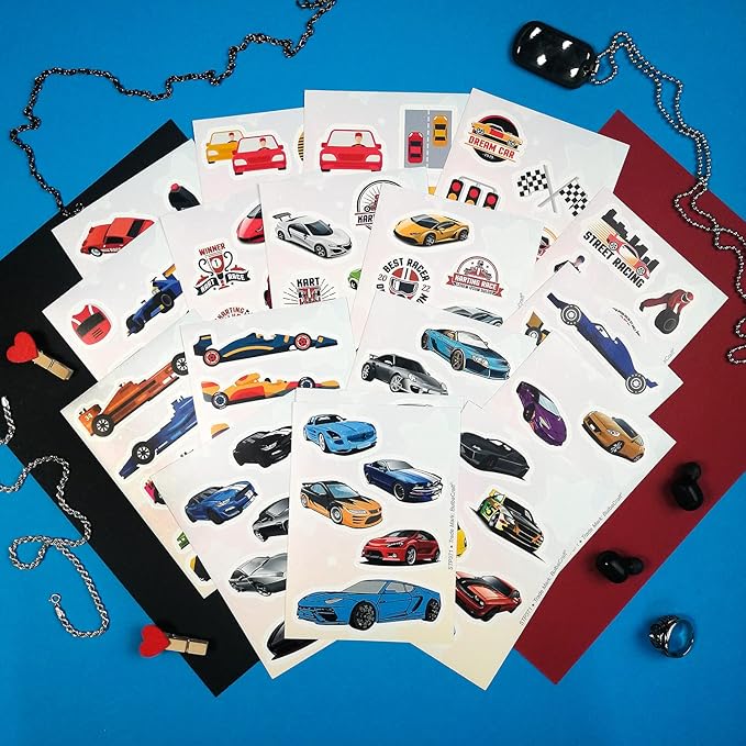 BulbaCraft 100Pcs Race Car Stickers, Racing Stickers and Decals, Race Car Party Favors, Racing Gifts, Gifts for Women & Men