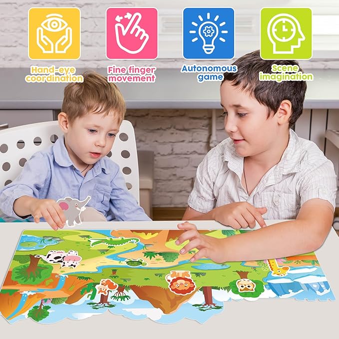 ASTARON 6 Pack Reusable Sticker Book for Toddlers, 3D Sticker Educational Game Sensory Learning Toy, Travel Activity Book Set for Toddlers 3-4 Years