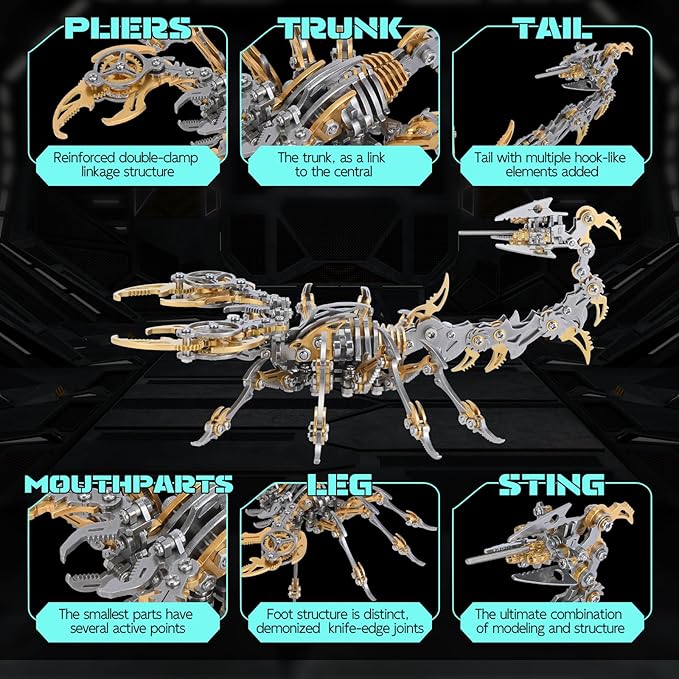 3D Metal Scorpion Puzzle - Laser-Cut DIY Challenge, Lifelike Collectible Decor for Adults & Teens, for Puzzle Enthusiasts & Nature Lovers(Gold)