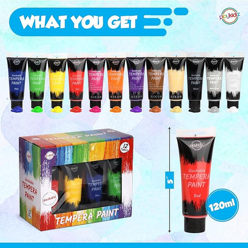 12PCS Washable Tempera Paint Set for Children (4 oz Each), Non-Toxic Kids Paint for Arts and Crafts, Kid Friendly, Kid Safe Finger Paint Set, Color, Craft, Create and Party