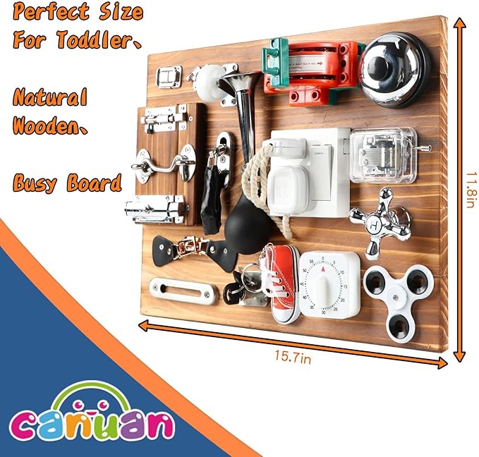 20-in-1 Busy Board for Toddlers - Travel Toy Activity Board for Fine Motor Skills - Toys for 3 Years Old Kids With Switch, Locks, Shoe Laces, Music Box