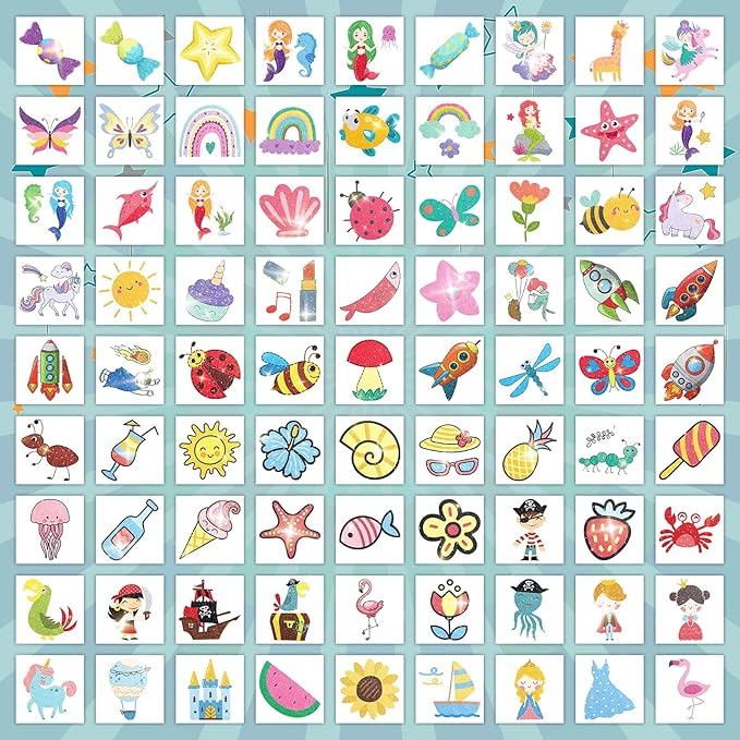 EMOME 204 Sheets Glitter Tattoos for Kids, Individually Wrapped Kids Temporary Tattoos for Girls and Boys, Fake Tattoo Stickers for Birthday Party Favors Supplies, Halloween Goodie Bag Stuffers