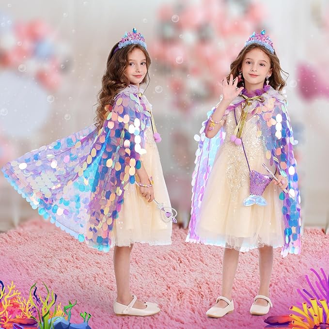 Princess Dress Up Toys Princess Dress Up Clothes Rainbow Mermaid Cape Kit 9 Pcs Gift Set for Little Girls 3-8 Years