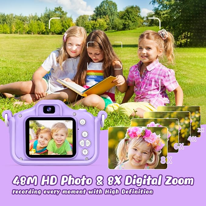 Upgraded 48MP Kids Camera for Girls Boys 3-12, Video Selfie Camera-Christmas Birthday Gift for Toddler, HD Digital Camera Toy for Child with 32GB SD Card & Silicone Cover (Purple)