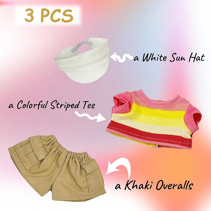 17cm Doll Clothes, Cute Outfits Set for 17cm Doll, 3 Piece Set Hat Clothing, Casual Adorable Dolls Clothes Accessories (No Doll)