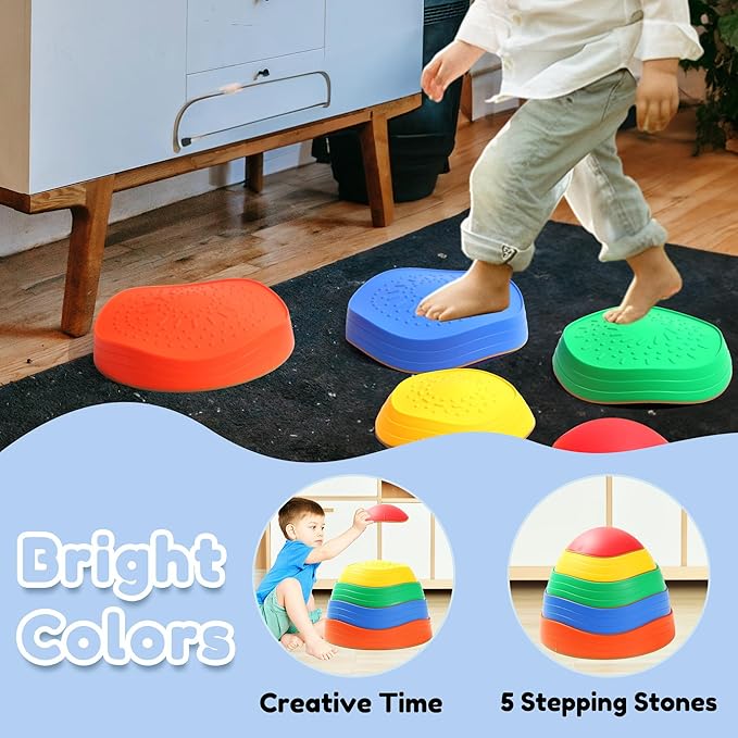 Balance Stepping Stones for Kids, 5pcs Sensory Stepping Stones, Indoor & Outdoor Obstacle Course Play Equipment, Enhances Toddler Gross Motor & Coordination Skills, Ages 3 4 5 6 7 8+