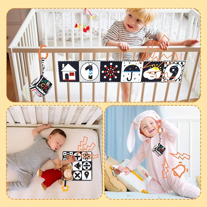3 Pcs High Contrast Baby Toys for Newborns, 0-3 Months, 0-6 & 6-12 Months Soft Infant Toys - Montessori Learning Activities for Babies, Boys & Girls Gifts