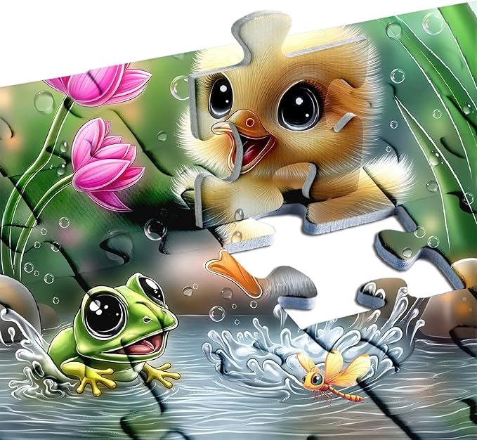 PICKFORU Summer Splash Puzzles for Adults 1000 Pieces, Cute Duck Frog Jigsaw Puzzles Lotus Flower, Challenging Impossible Animal Theme as Wall Decor