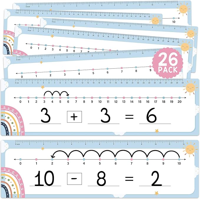 26 Pack Boho Number Line Dry Erase Boards Cards, 14"x4", Double-Sided, Math Manipulatives for Kids, Student, Kindergarten Elementary Special Education 1st Grade Classroom Must Haves