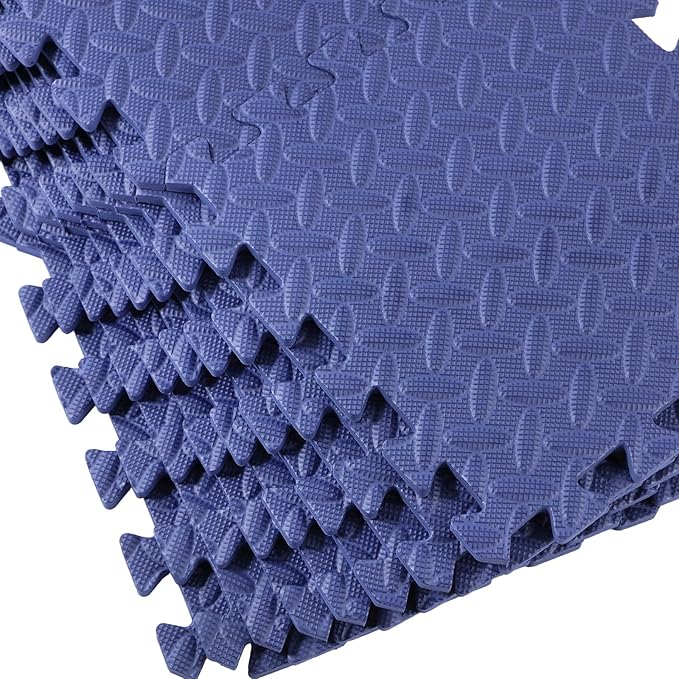 Shihanee 16 Pcs Foam Floor Baby Tiles 11.81 x 11.81 inches Foam Floor Mats Play Mats Bulk with Borders Interlocking for Kids Baby Playroom Nursery Gym（Navy Blue）