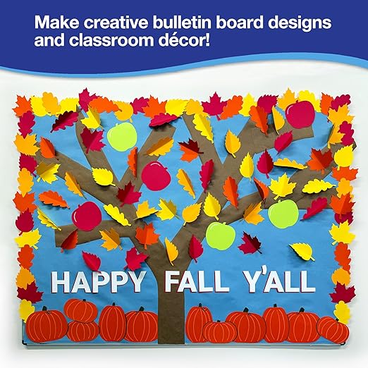 144 Pieces Fall Leaves, Pumpkins, and Apples Punch Out Paper Cutouts in Fall Colors, 2-Sided US Made Card Stock for Thanksgiving and Halloween Crafts, Bulletin Boards, Classroom Decor, Festive Events