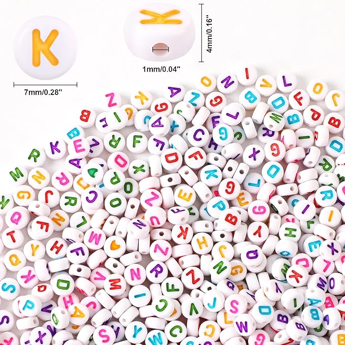 Letter Beads, DECYOOL Acrylic Alphabet Beads with 1 Roll Elastic String for Bracelet Necklace Jewelry Making Supplies (White Colorful)