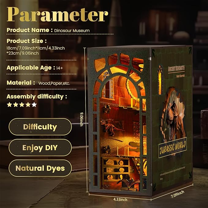 Book Nook Kit - DIY Miniature Museum Dollhouse & Tiny House 3D Wooden Puzzle, Creative Bookshelf Decor with LED-Accented Design, Gifts for Adults, Teens, Home Library & Hobby Crafts