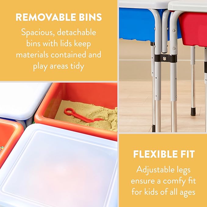 Quad Sensory Tables with Lids, Adjustable Table, Blue/Red
