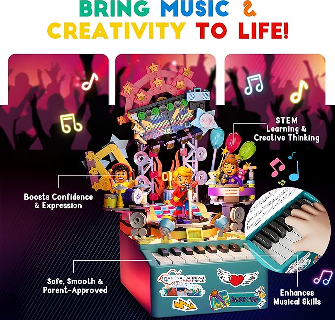 STEM Piano Music Building Block Set with Light & Sound, Real Playable Building Toys for Kids Ages 6+, Birthday Gift & Room Décor, DIY Creative Toys for Kids & Adults