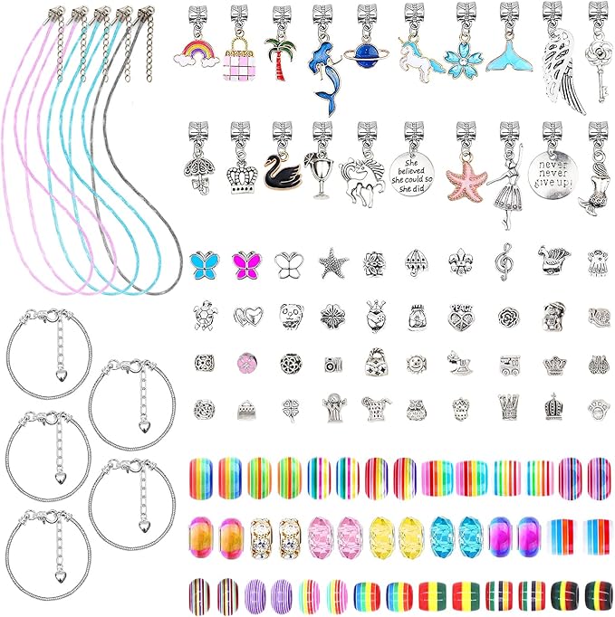 SUREHOME Jewelry Making Kit for Girls 8-12, 110 pcs Charm Bracelet Making Kit Art & Crafts for Girls Ages 6-8 DIY Necklace Toy Birthday Gifts for 5 7 8 9 10 11 Years Old Kids Trendy Stuff