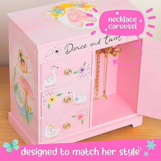 Ballerina Musical Jewelry Box for Girls - Ballerina Toys for Girls Age 4-6 - Kids Jewelry Box with Drawers - 9 x 5 x 9.3 in