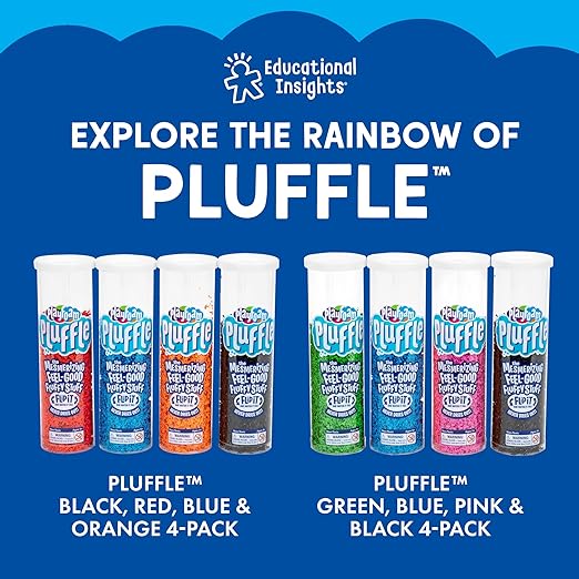 Educational Insights Pluffle Mini 8-Pack - Sensory Bin Foam Set, No Mess Alternative to Sand Toys & Slime for Toddlers at Home or in The Classroom, Fun Sensory Table Filler, Gift for Kids Ages 3+