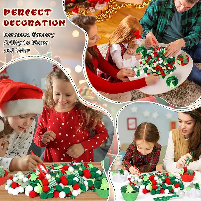 160 Pcs Christmas Tree Sensory Bin Items Christmas Counting Sorting Sensory Bin Filler Fine Motor Red Green Counts for Xmas Counting Decor