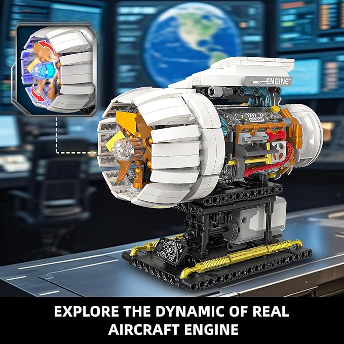 Aircraft Engine Building Kit for Adults, STEM Mini Engine Model Toy with Motor & Hand Rocker, Compatible with Lego Airplane Set, Gift Idea for Kids & Teens Boys 8-14 (635 PCS)